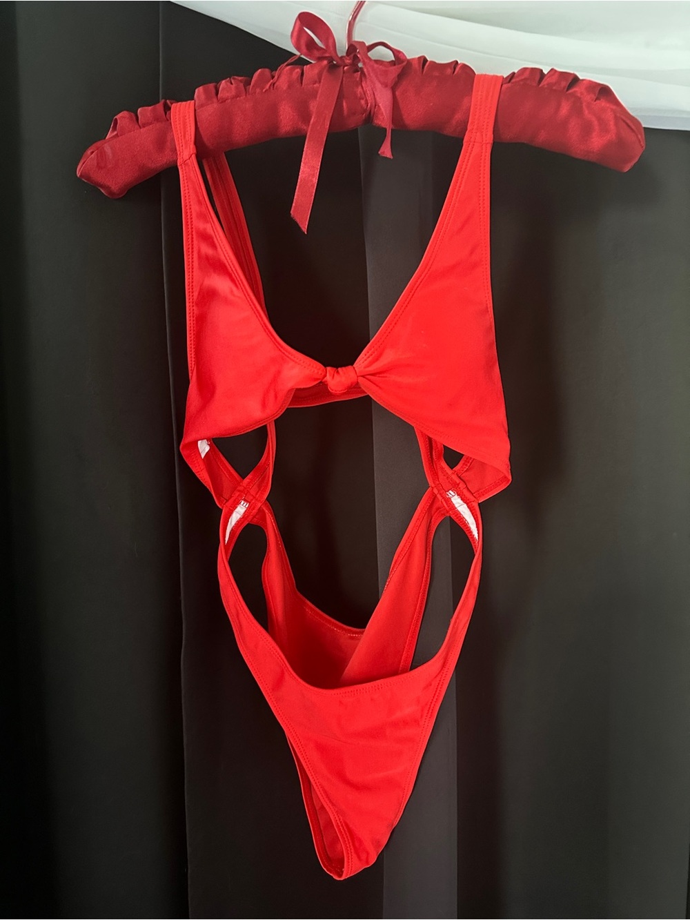 Red One-Piece Cutout Scoop Neck Swimsuit